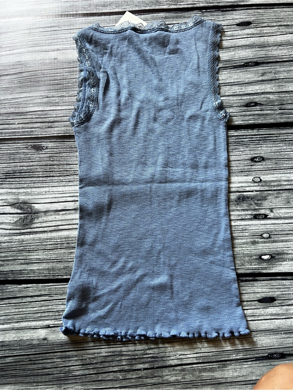 Universal Thread Blue Ribbed Lace-Trim Tank Top - Picture 3 of 5